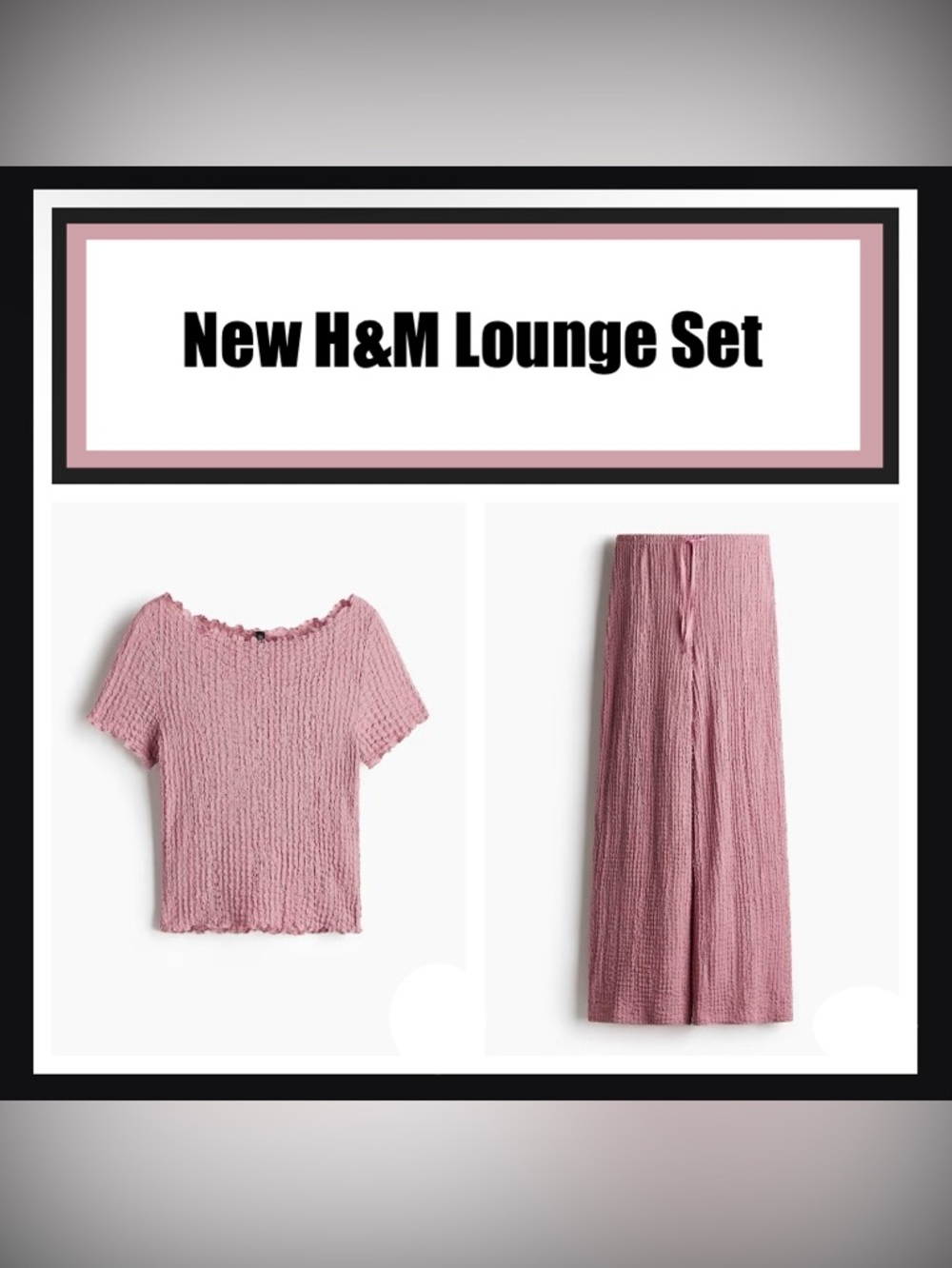 NWT H&M Dusty Pink Crinkle Lounge Set, Size M, Pants and Top